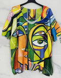 2118 "Picasso" V-Neck Knit Printed Short Sleeves Sweater