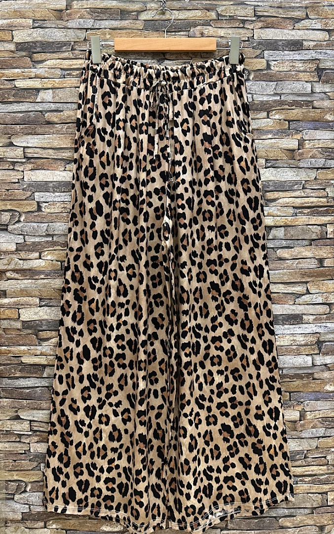 ESSPL Leopard Print Wide-Leg Pants with Pockets Viscose