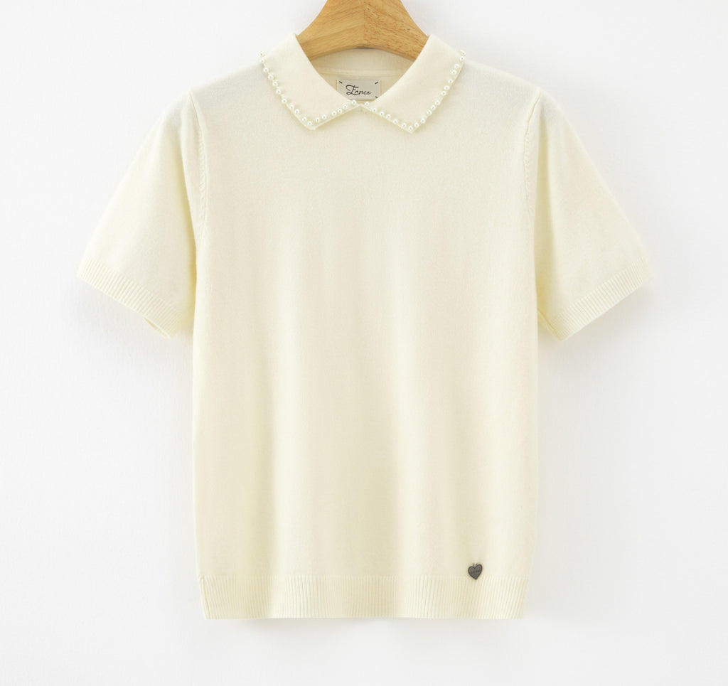 LUPCP4 White Pearl Collar Sweater