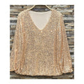 ELSEQG Italian One Size Gold Sequined Blouse LOOWIE