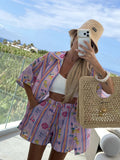 ESTBPSPK Beach Print Cotton Shirt and Shorts Set Pink