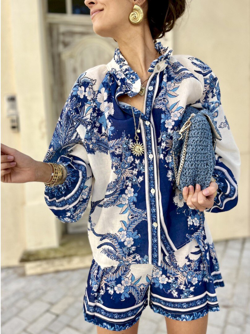 ESTBCSBU Cotton Belted Printed Set Blue