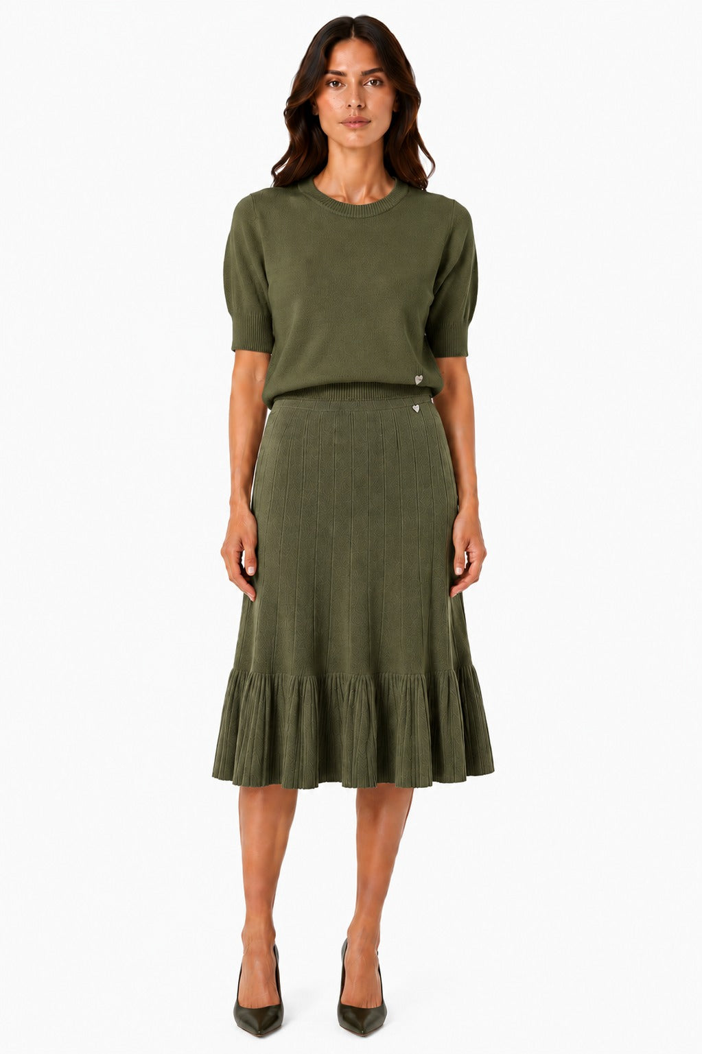 LUMKS9 Olive Ruffle Hem Skirt