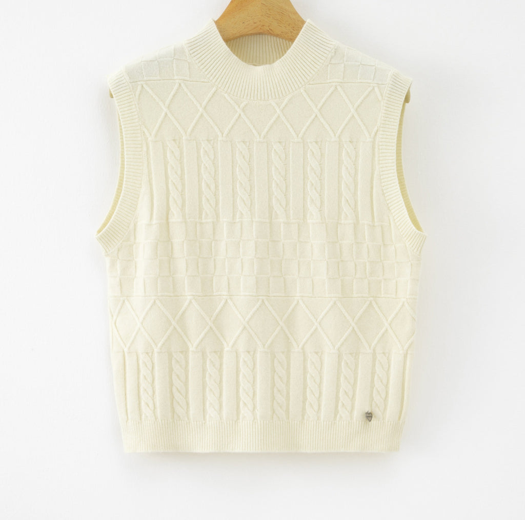 LUJKT4 White Jacquard Knit Tank Top
