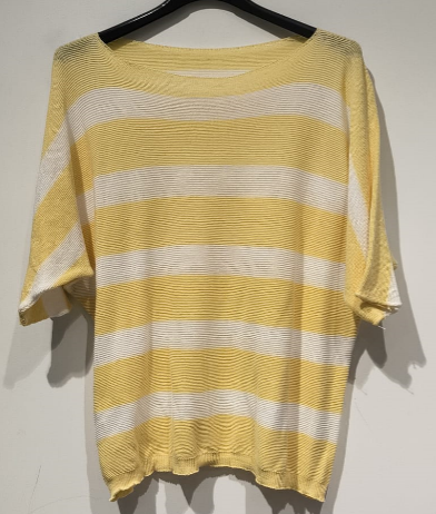 POSTY Yellow Striped Knit Printed Sweater LOOWIE