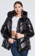 327 BlAC Warm Polyester Fun Puffer Jacket Hood LOOWIE