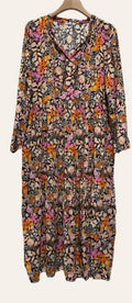 960 Orange One Size Floral Printed Long Dress LOOWIE