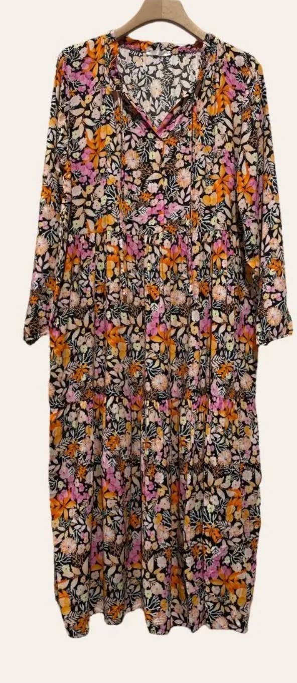960 Orange One Size Floral Printed Long Dress LOOWIE
