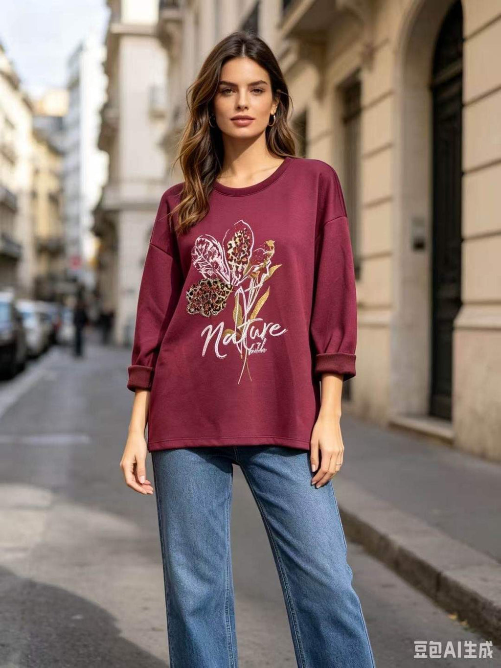 CO34 Burgundy Floral Print Tunic