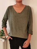 Z820 Italian One Size Olive V-Neck Knit Soft Sweater LOOWIE