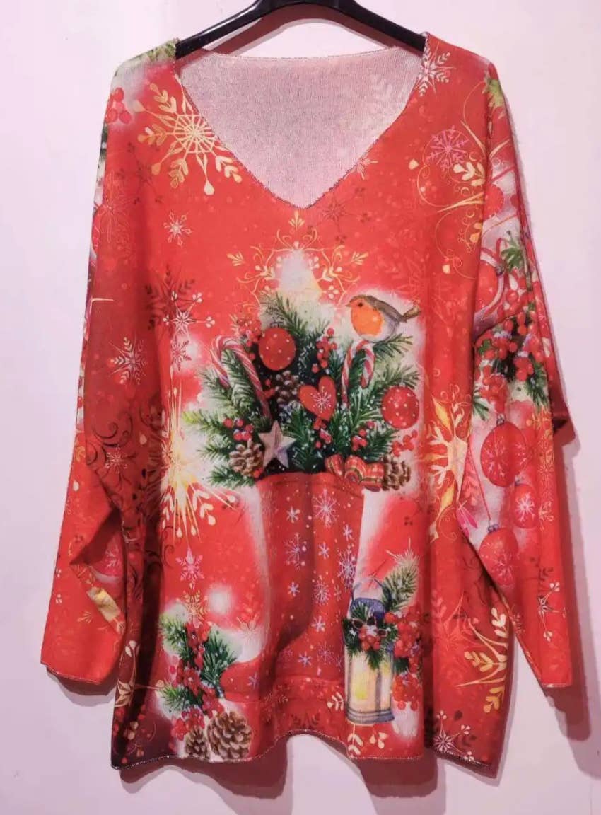 POW3 Italian Cozy Red Christmas Sweater One Size LOOWIE
