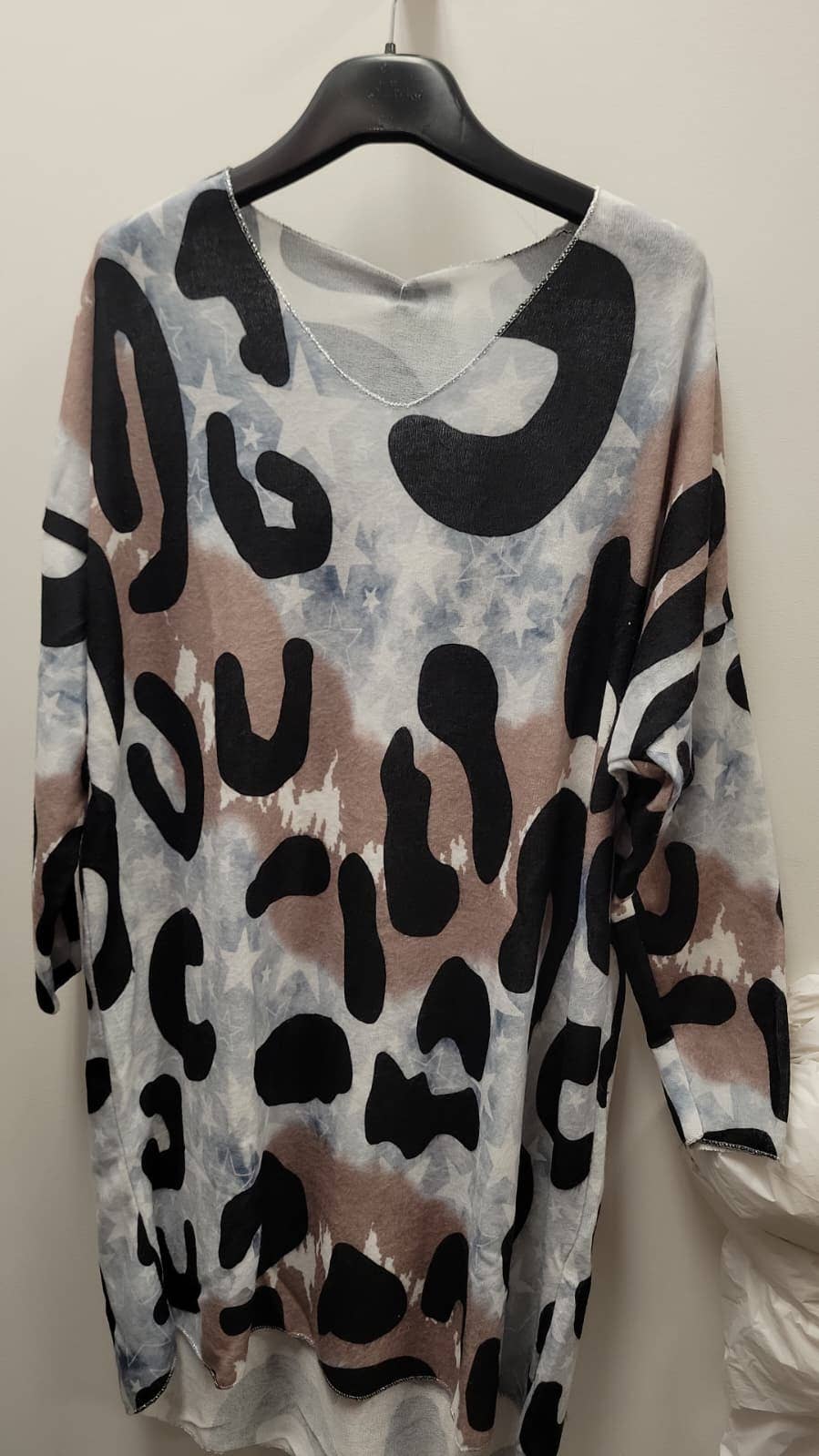 LTCBL One Size Cosy LEOPARD V-Neck Sweater Tunic Dress