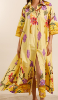 LFDBY One Size Yellow Cotton Floral Dress Made in Italy