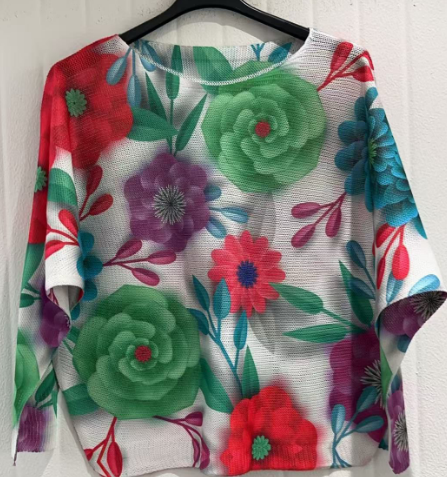 COMULTI Multi Floral Round Knit Printed Sweater LOOWIE