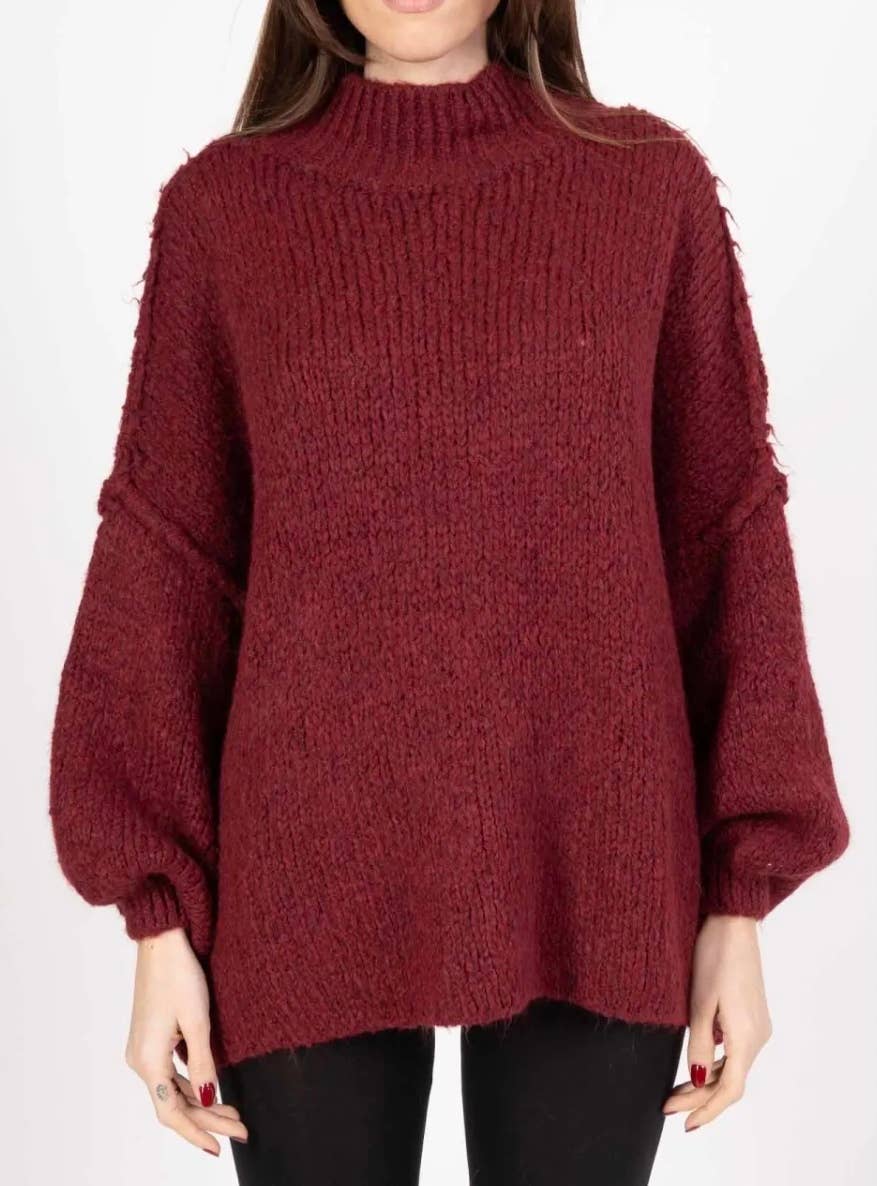 19504 Burgundy Turtleneck Cozy Warm Knitted Sweater Loowie