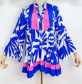 VSFE8 Blue Italian One Size Floral Large Blouse LOOWIE
