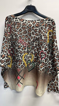 VILEH Heart Leopard Round Neck Knit Printed Sweater LOOWIE