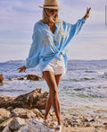 PALMB Blue Palm Trees Oversized Gauze Cotton Shirt LOOWIE