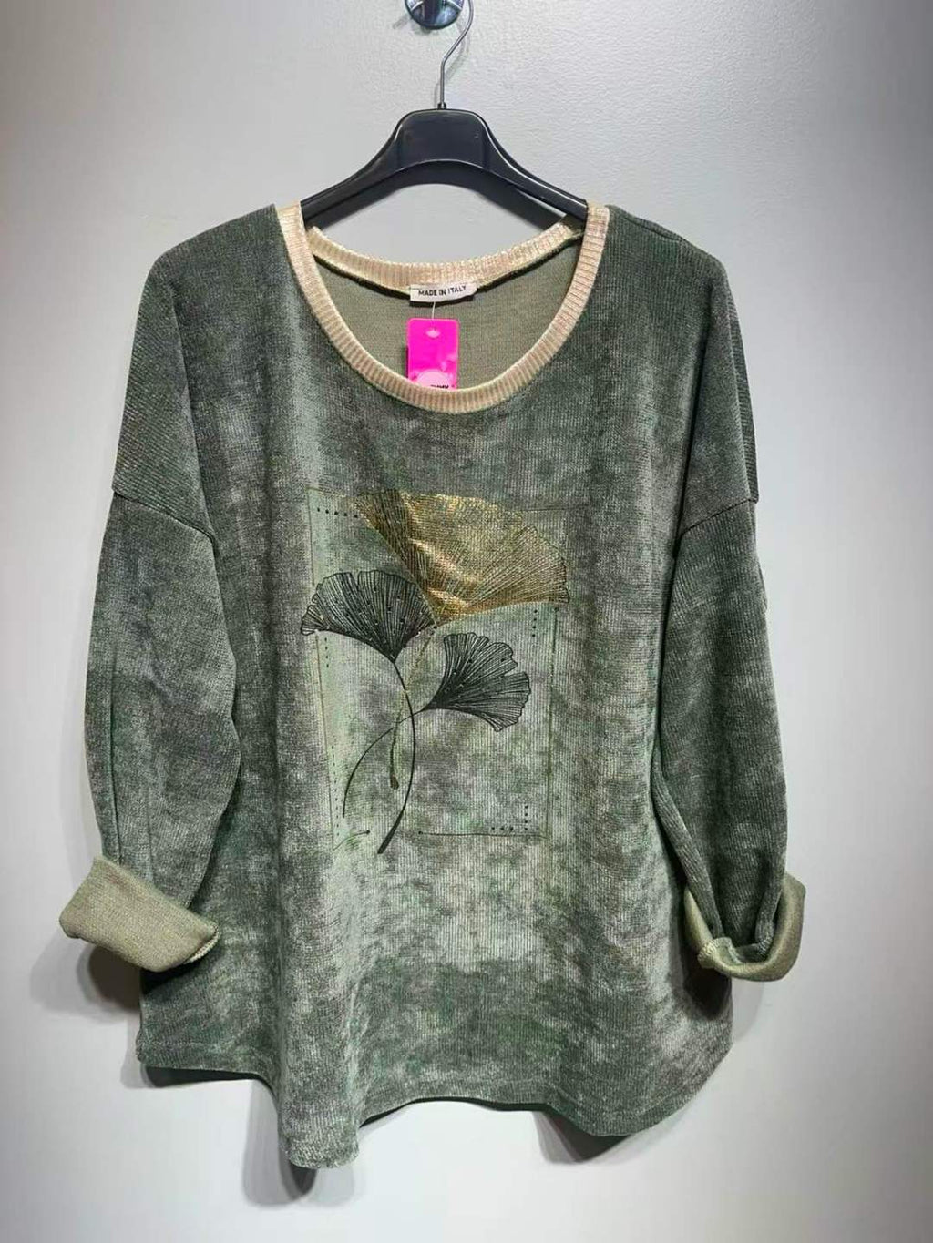 CO55 Khaki Ginkgo Print Tunic