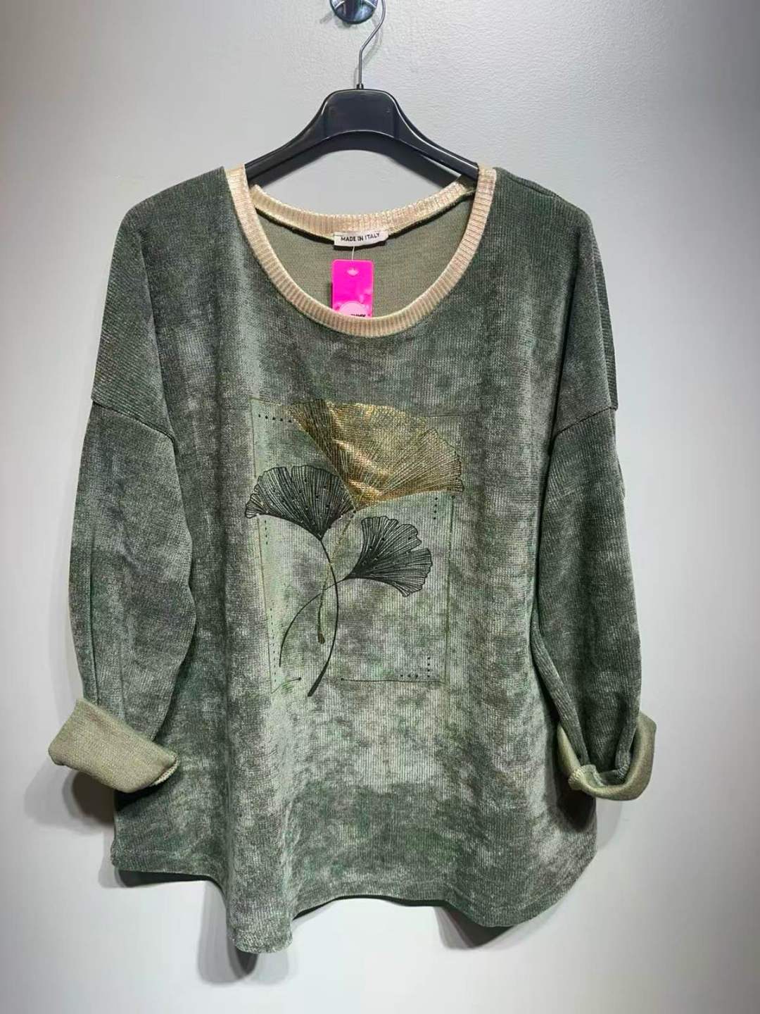 CO55 Khaki Ginkgo Print Tunic