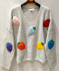 MC036 Beige Soft Comfy Sweater w/Strawberries LOOWIE