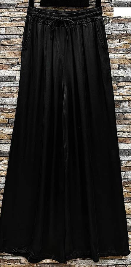 ELPBL Italian Black Wide Legs Satin Feel Pants LOOWIE