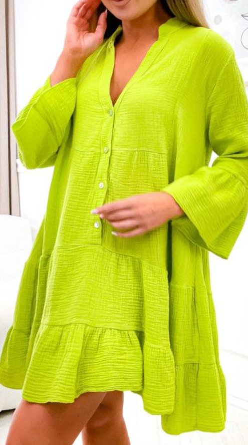 SW170 Lime Cotton Italian Short Dress 3/4 Sleeves