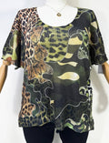 ZACAMO Camo V-Neck Knit Printed Short Sleeves Sweater