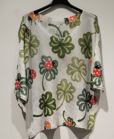COLB Lady Bug V-Neck Knit Printed Sweater LOOWIE