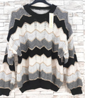Zig-Zag One Size Soft Black Gray Sweater Round Neck LOOWIE