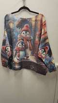 VIPIN Pinguins Round Neck Knit Printed Sweater LOOWIE