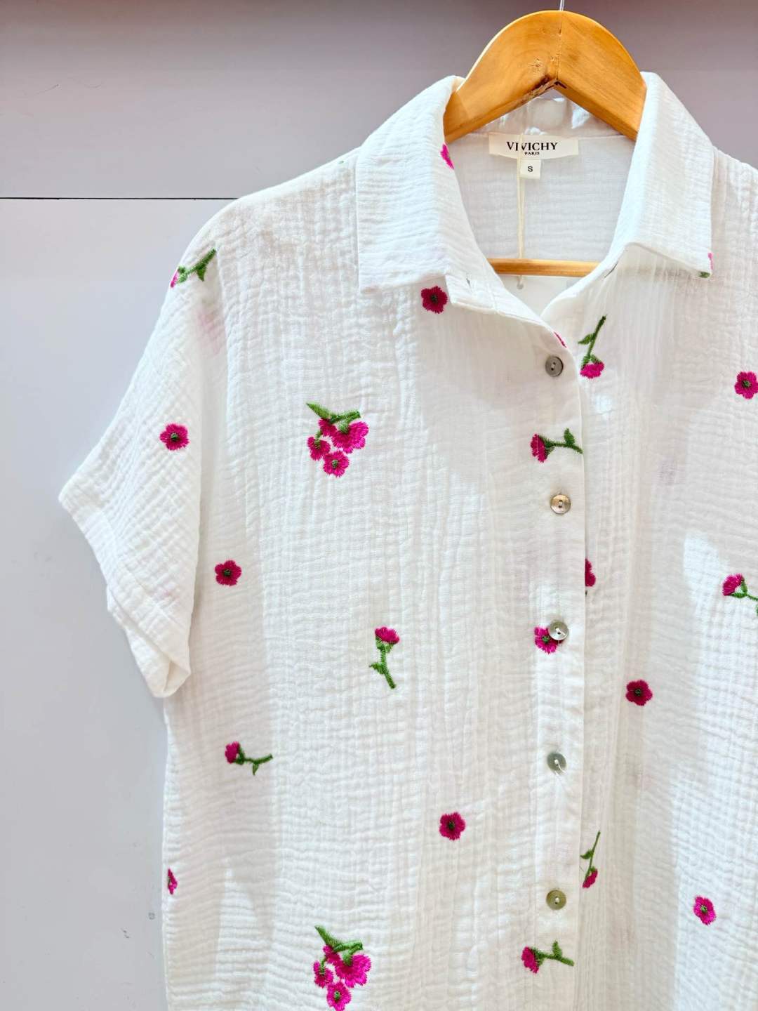 IVA227GTWH Gauze Cotton Floral Embroidered Shirt Plus Size White