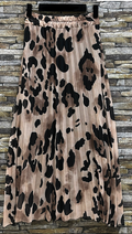 E829 One Size Lined Beige Leopard Print Pleated Maxi Skirt