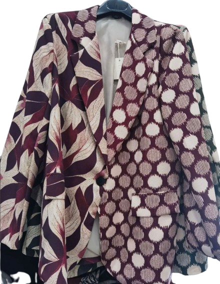LBLA300 One Size Italian Wine Dual-Patterned Abstract Blazer