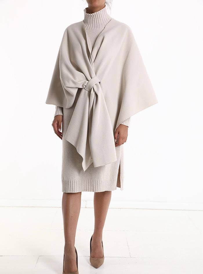 VIPOOW Italian Off-white  Large Poncho w/ Knot Closure