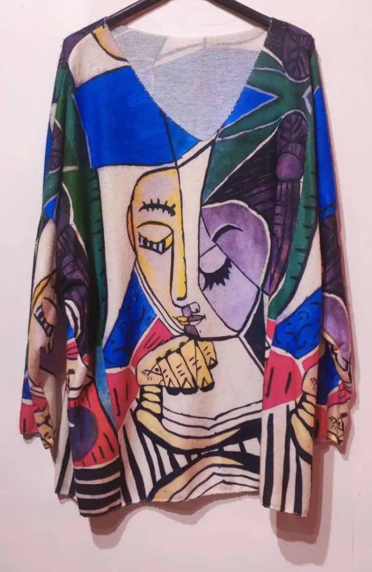 PO2 Italian Cozy Blue "Picasso" Sweater One Size LOOWIE