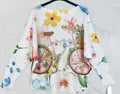 Bike Daisy  V-Neck Knit Printed Long Sleeves Sweater