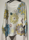 POFLO White Daisy Round Knit Printed Sweater LOOWIE