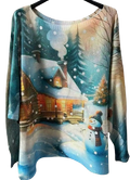 VIC5 Blue Snowman Christmas Round Knit Printed Sweater