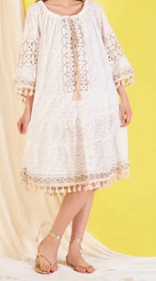 3882 One Size White Crochet Lace Cotton Dress Loowie