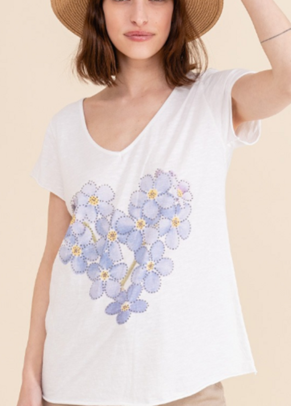 One Size Printed Strass T-Shirt Cotton Floral