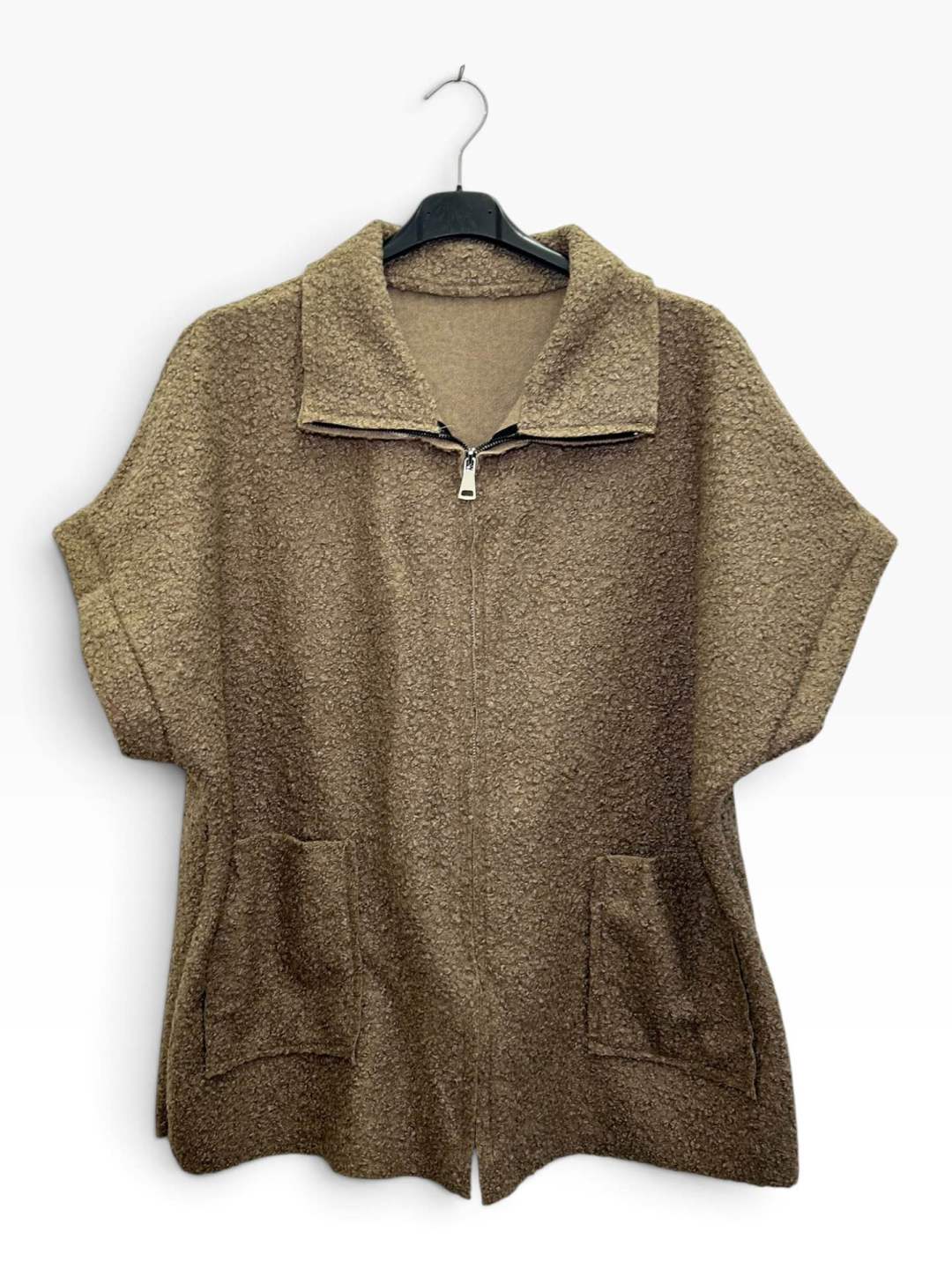 VM117 Taupe Sherpa Zip Jacket