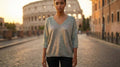 POSS Italian One Size Olive Shiny Lurex Knit V-Neck Sweater