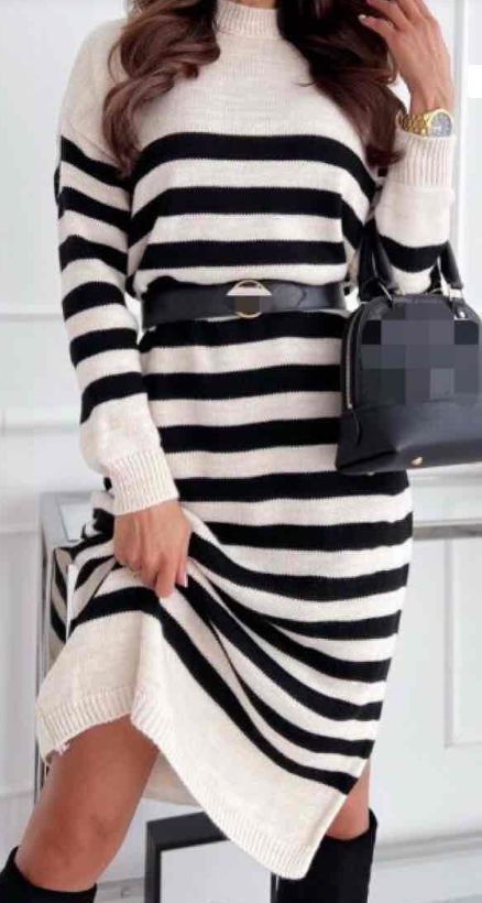 747 Off White Striped Sweater Dress LOOWIE