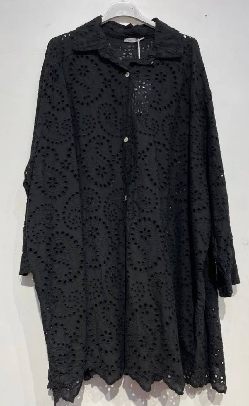 897 One Size English Long Embroidered Cotton Button Blouse