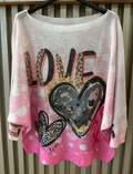 EULOVP Pink LOVE Round Neck Knit Printed Sweater