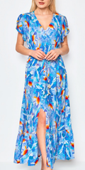 CIR106R Royal Bohemian V-Neck Maxi Dress w/ Flutter Sleeves