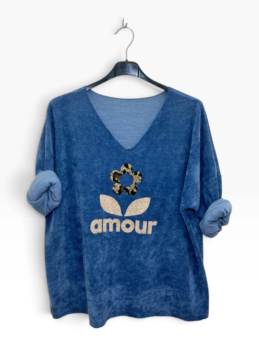 VM94 Denim Blue Sequin Amour Sweater