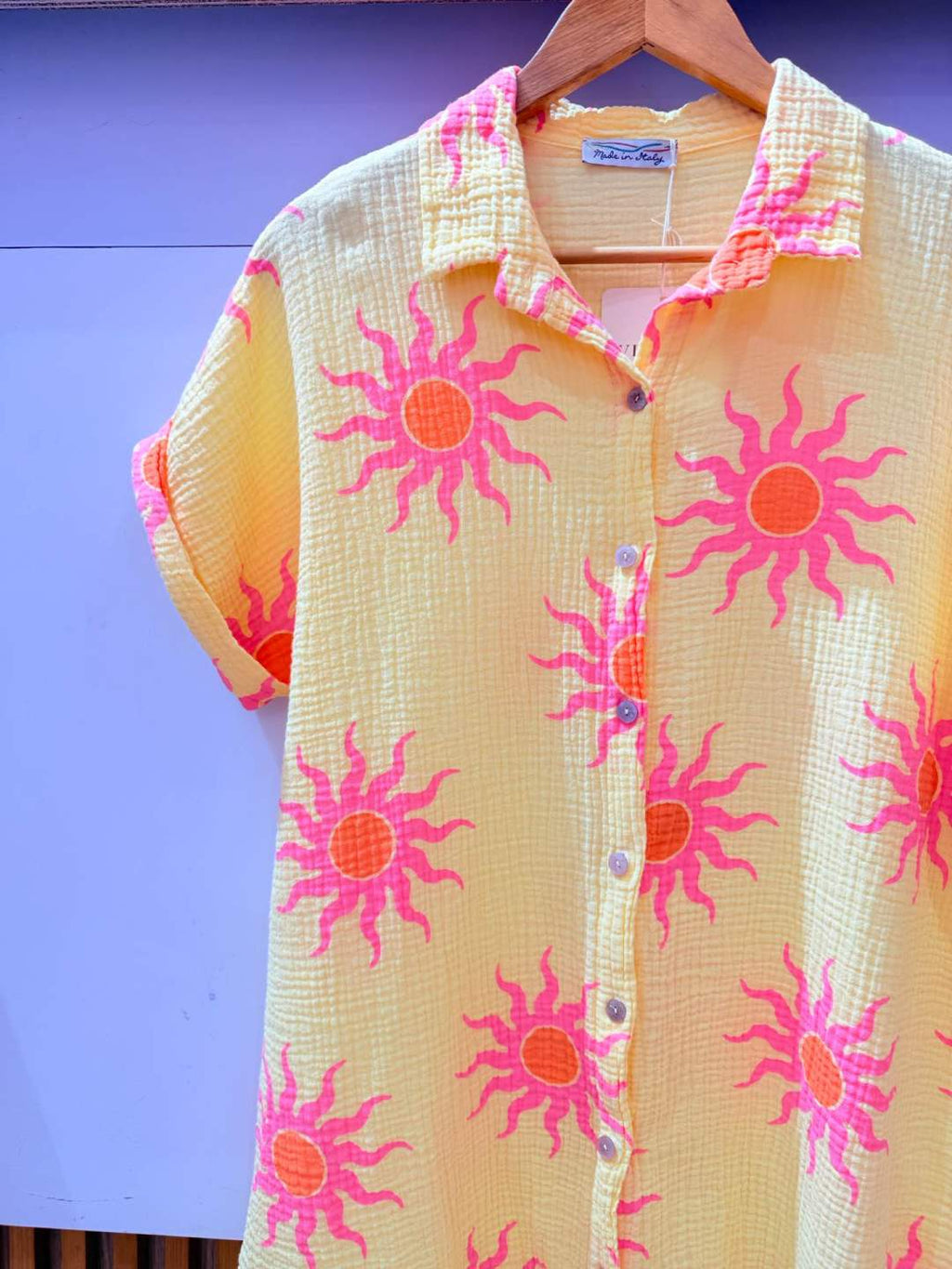 IVT260714YL Cotton Sun Print Shirt Dress Yellow