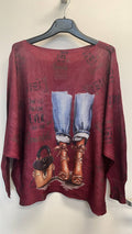 VILEGW Burgundy Jeans Knit Printed Sweater LOOWIE